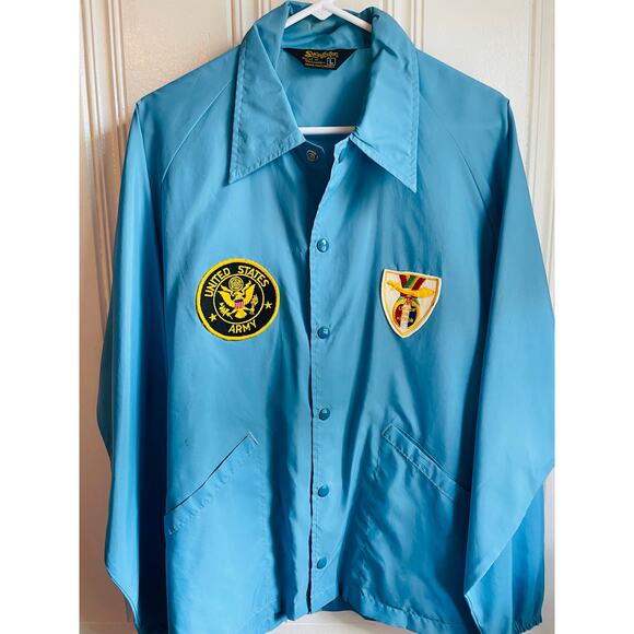 Vintage 70s Swingster Large Blue Windbreaker Army Legionof Honor Patches - Picture 1 of 7